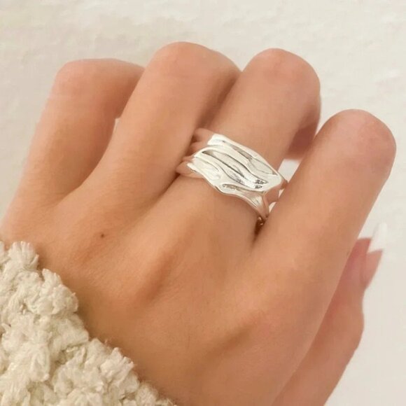 925 Sterling Silver Chunky Ring Textured Ring Large Bold Statement Ring - Picture 3 of 11